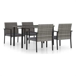 vidaXL Dining Set in Gray and Black Poly Rattan/Powder-Coated Steel Medium