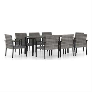 vidaXL Dining Set in Gray Poly Rattan Large Durable Dining Set