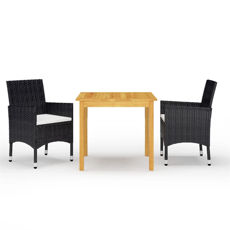 vidaXL Garden Dining Set in Black and Cream White Solid Acacia Wood Small
