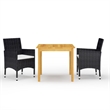 vidaXL Garden Dining Set in Black and Cream White Solid Acacia Wood Small