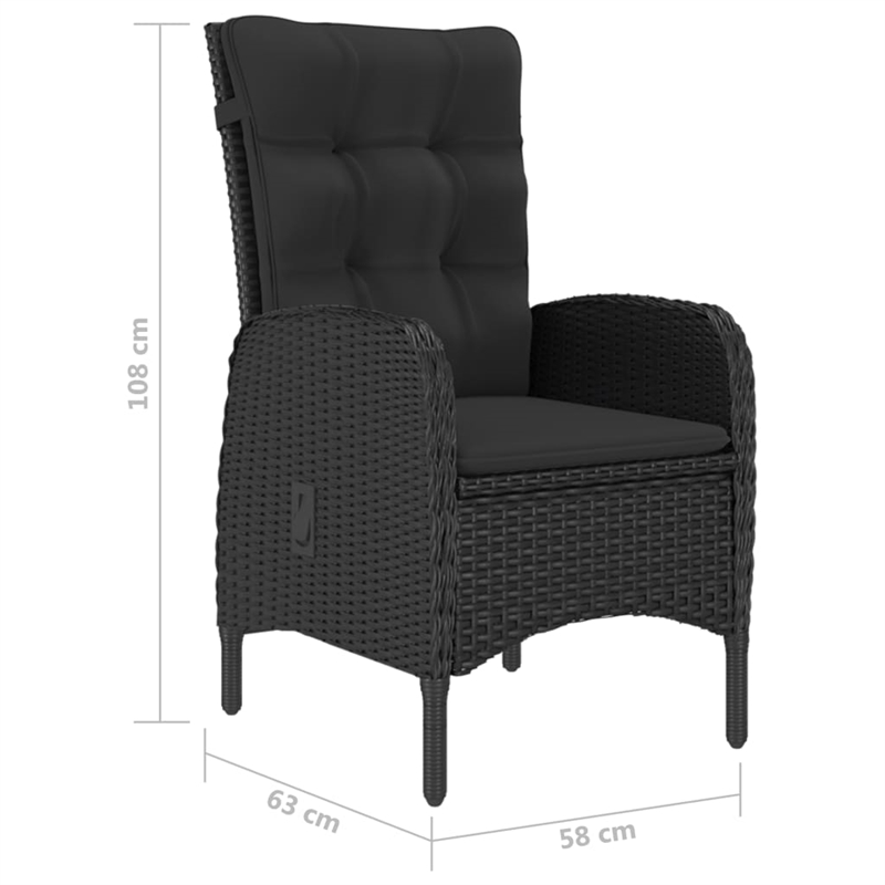 vidaXL Dining Set in Black Solid Acacia Wood/Poly Rattan/Powder-Coated Steel