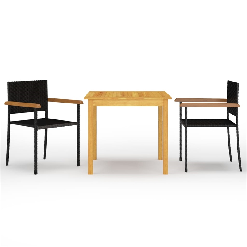 vidaXL Dining Set in Black Solid Acacia Wood Small Durable