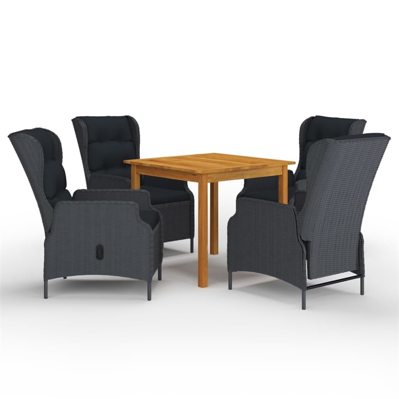vidaXL Solid Acacia Wood Garden Dining Set in Dark Gray Table/Black Cushion