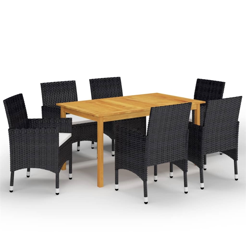 vidaXL Dining Set in Black Chairs With Cream Cushions and Wooden Table