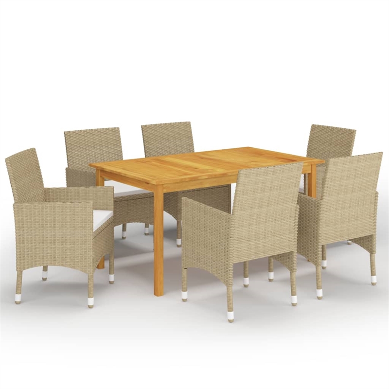 vidaXL Solid Acacia Wood Medium Durable Dining Set in Beige