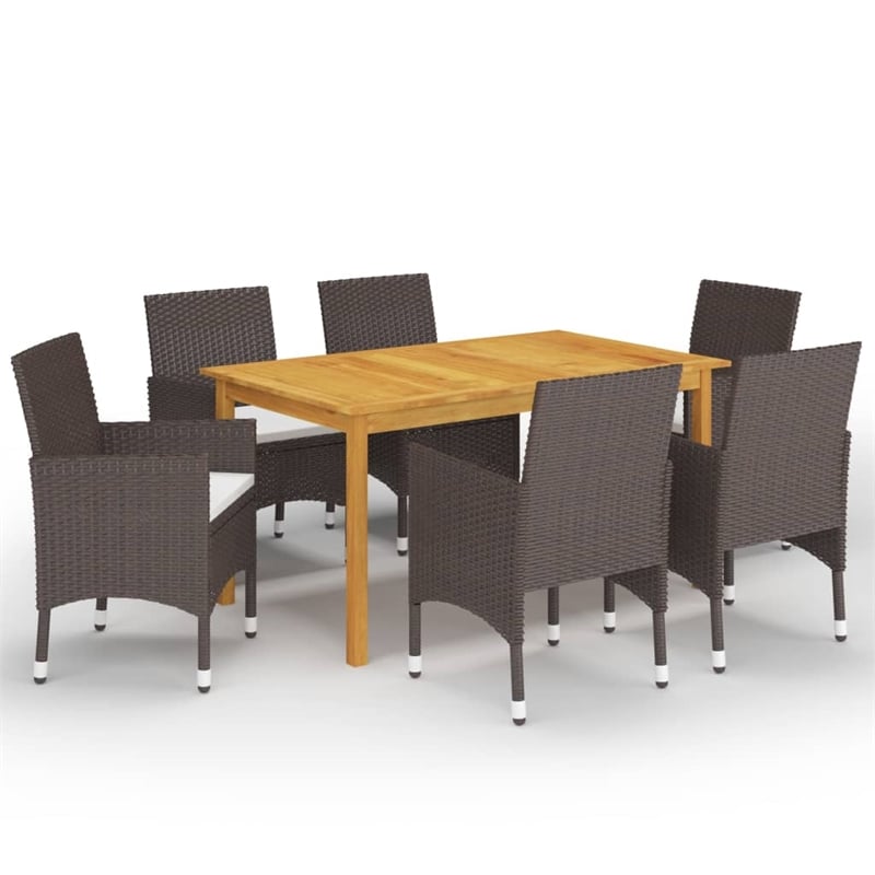 vidaXL Solid Acacia Wood Large Ergonomic Dining Set in Brown