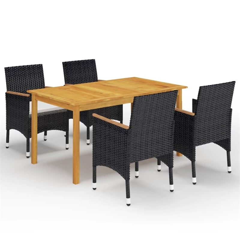 vidaXL Dining Set Table in Brown/Chairs in Black/Cushions Cream White