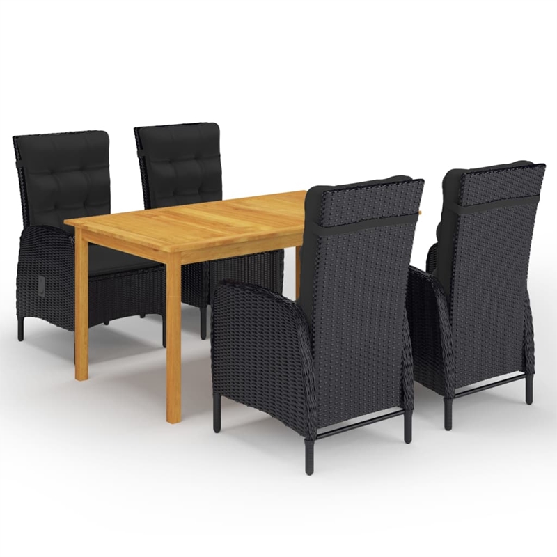 vidaXL Solid Acacia Wood Large Ergonomic Dining Set in Black