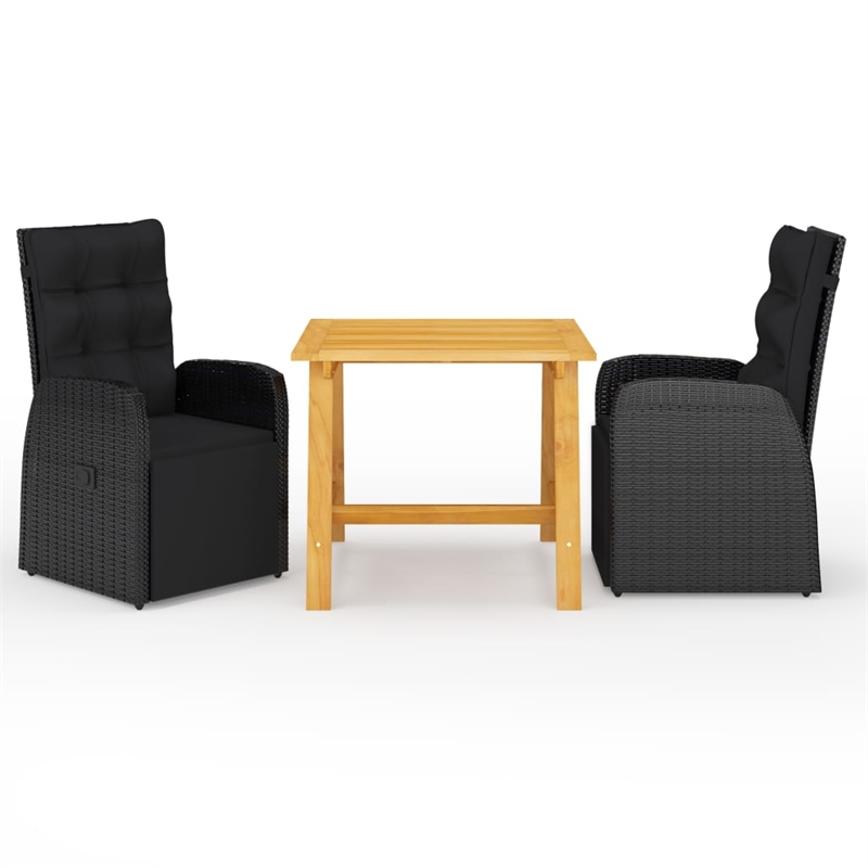 vidaXL Solid Acacia Wood Compact Square Dining Set in Black