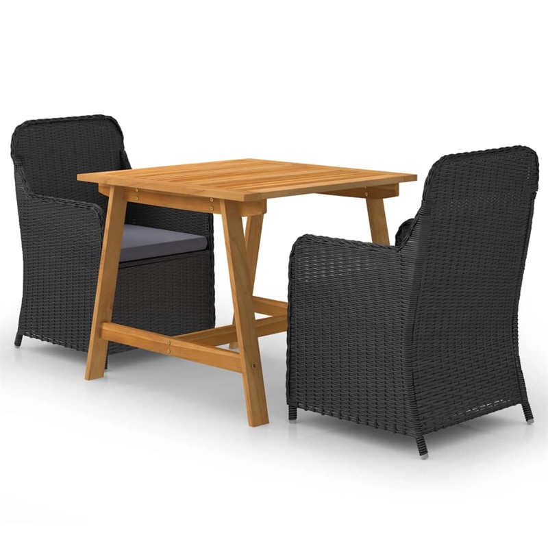 vidaXL Solid Acacia Wood Standard Removable Covers Dining Set in Black