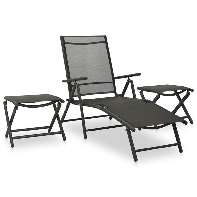 vidaXL Aluminum 10 Piece Set Adjustable Footrests Dining Set in Black