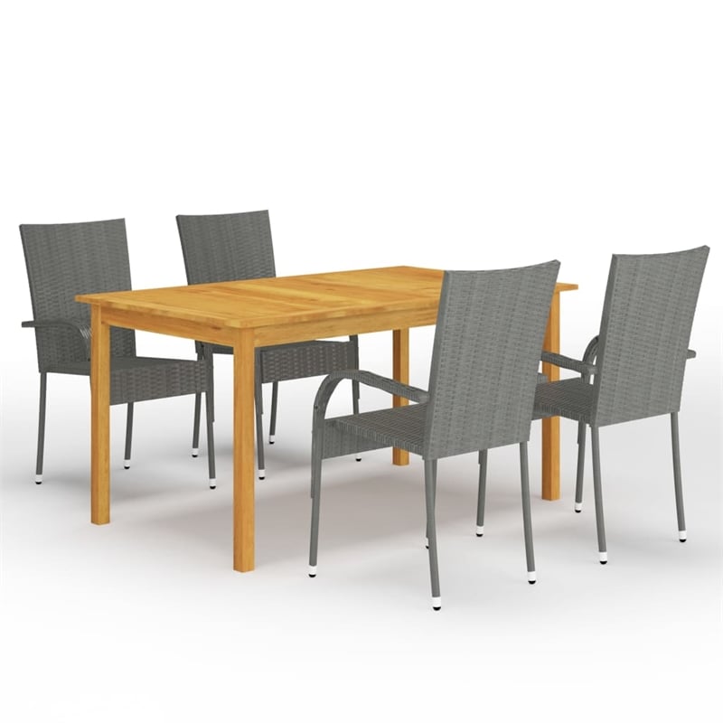 vidaXL Solid Acacia Wood & Powder-Coated Steel Dining Set in Gray