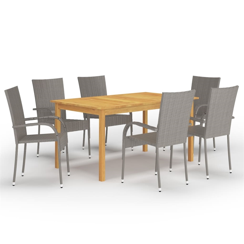 vidaXL Solid Acacia Wood/Powder-Coated Steel Dining Set in Gray