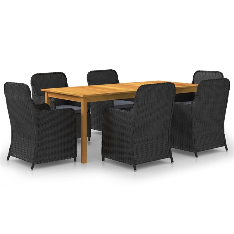 vidaXL Dining Set in Black/Dark Gray/Acacia Wood