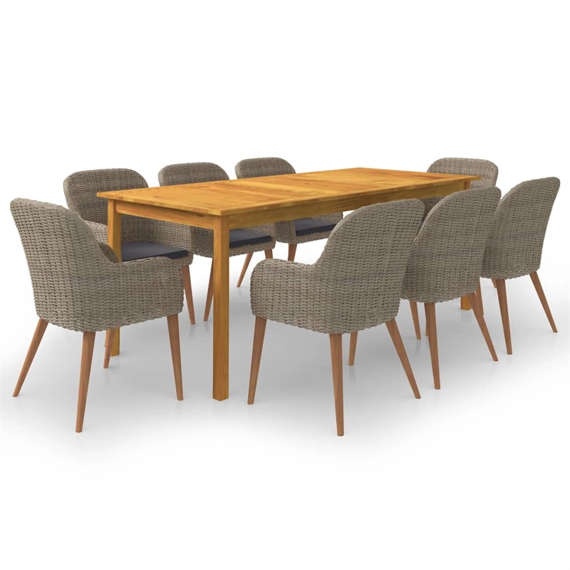 vidaXL Solid Acacia Wood 9 Piece Durable Dining Set in Brown