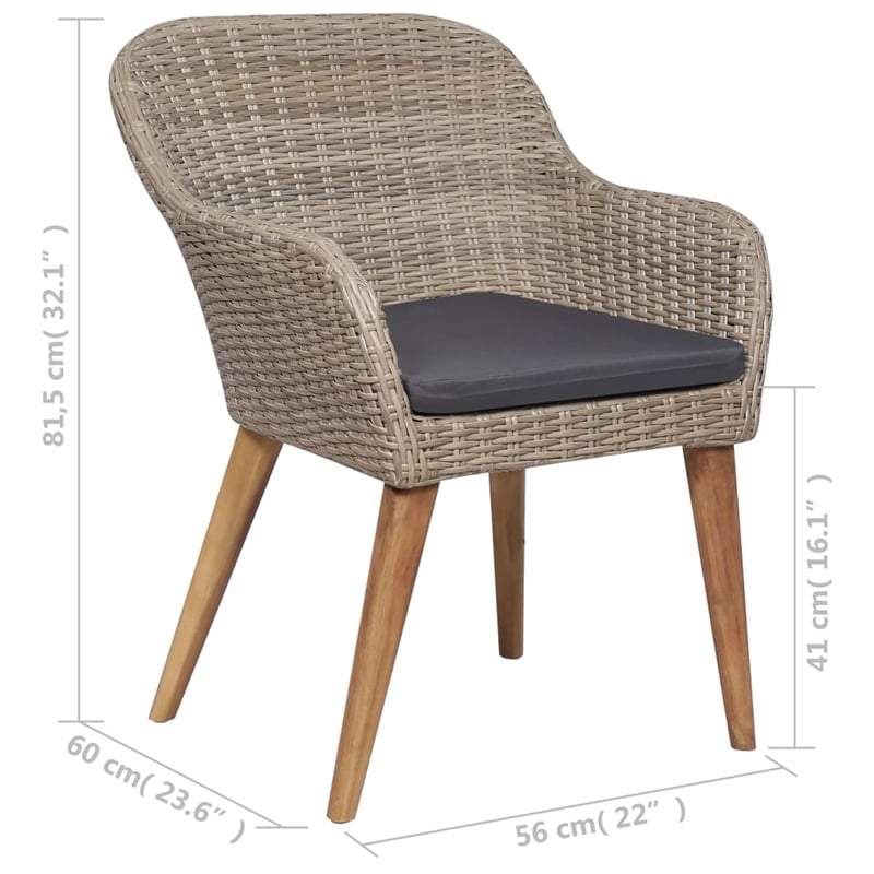 vidaXL Solid Acacia Wood 9 Piece Durable Dining Set in Brown