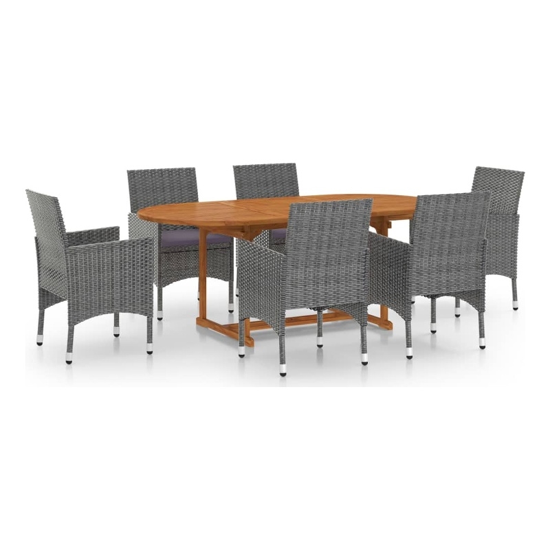 vidaXL Solid Acacia Wood/PE Rattan Standard Durable Dining Set in Gray