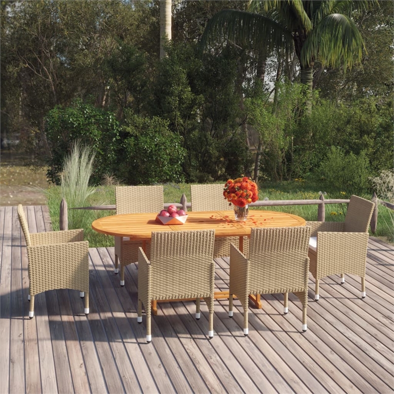vidaXL Solid Acacia Wood Medium Durable Dining Set in Beige/Cream White