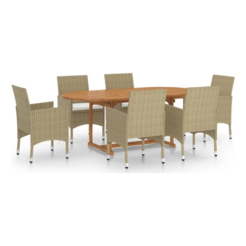 vidaXL Solid Acacia Wood Medium Durable Dining Set in Beige/Cream White