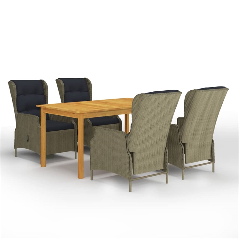 vidaXL Solid Acacia Wood Large Adjustable Armrests Dining Set in Brown