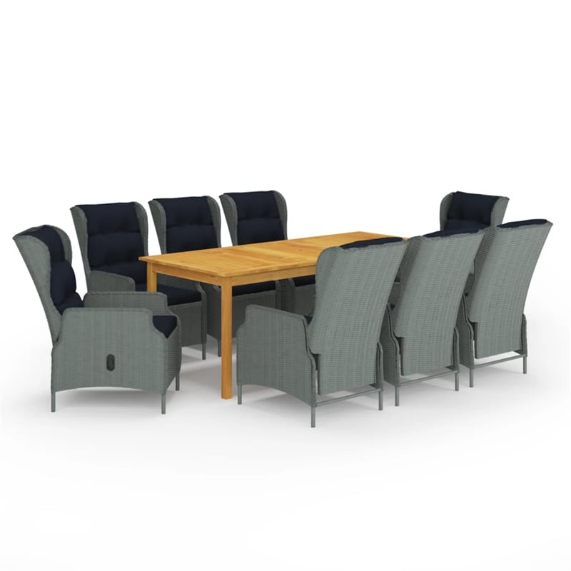 vidaXL Solid Acacia Wood Medium Dining Set in Light Gray/Black