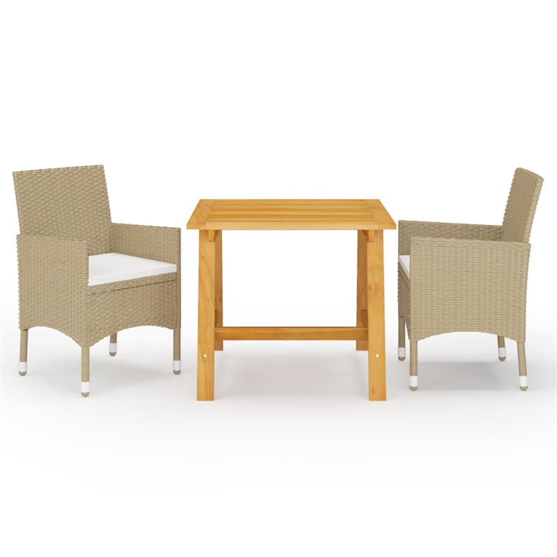 vidaXL Solid Acacia Wood Dining Set in Beige and Cream White