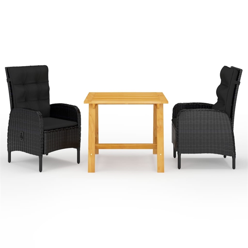 vidaXL Solid Acacia Wood & PE Rattan Dining Set in Black