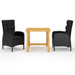 vidaXL Solid Acacia Wood & PE Rattan Dining Set in Black