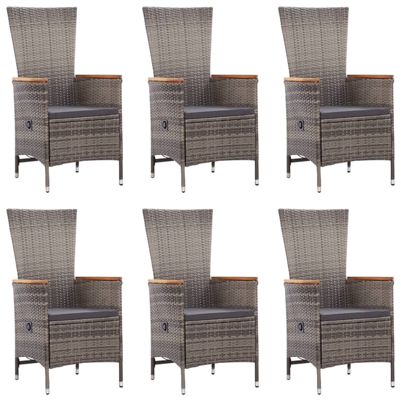 vidaXL PE Rattan Large Adjustable Armrests Dining Set in Gray