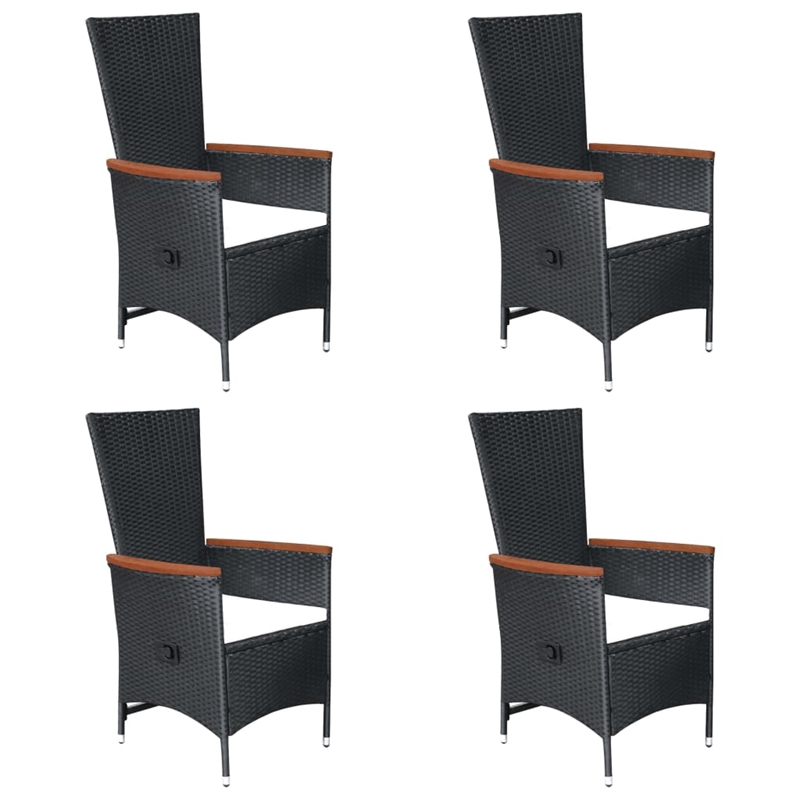 vidaXL Solid Acacia Wood Large Adjustable Armrests Dining Set in Black