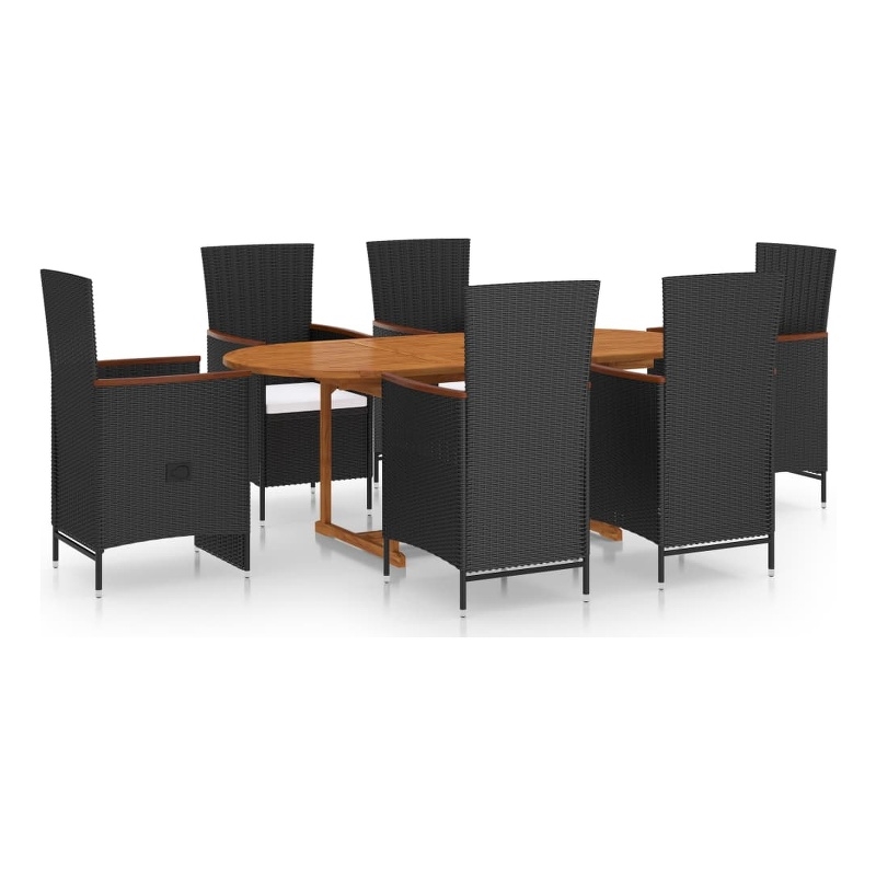 vidaXL Solid Acacia Wood Large Adjustable Armrests Dining Set in Black