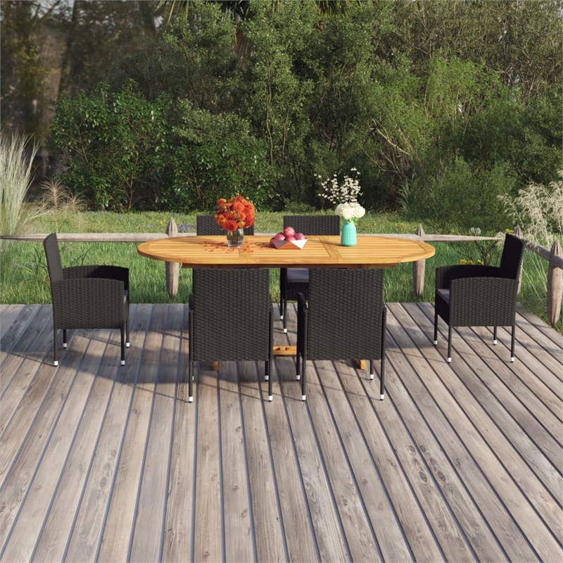 vidaXL Solid Acacia Wood & Steel Large Dining Set in Black