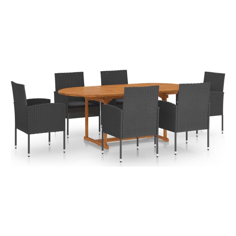 vidaXL Solid Acacia Wood & Steel Large Dining Set in Black