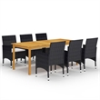 vidaXL Dining Set Table in Brown/Chairs in Black/Cushions Cream White