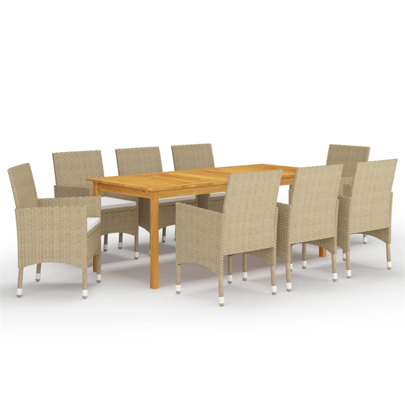 vidaXL Dining Set Table in Brown/Chairs in Beige/Cushions Cream White
