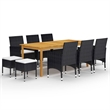 vidaXL Dining Set Table in Brown/Chairs in Black/Cushions Cream White