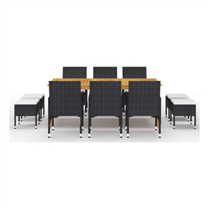 vidaXL Dining Set Table in Brown/Chairs in Black/Cushions Cream White