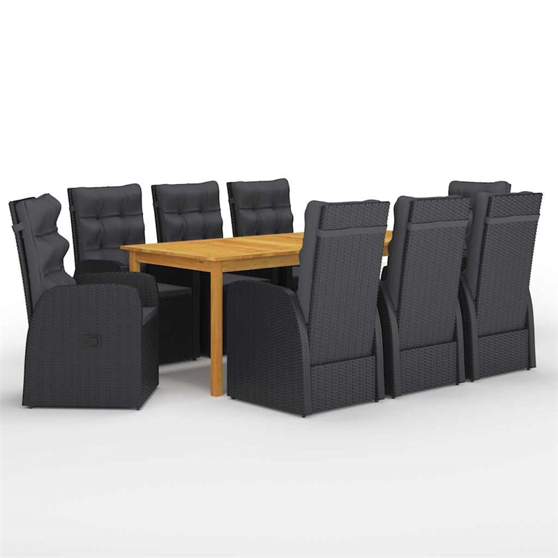 vidaXL Solid Acacia Wood Large Adjustable Armrests Dining Set in Black