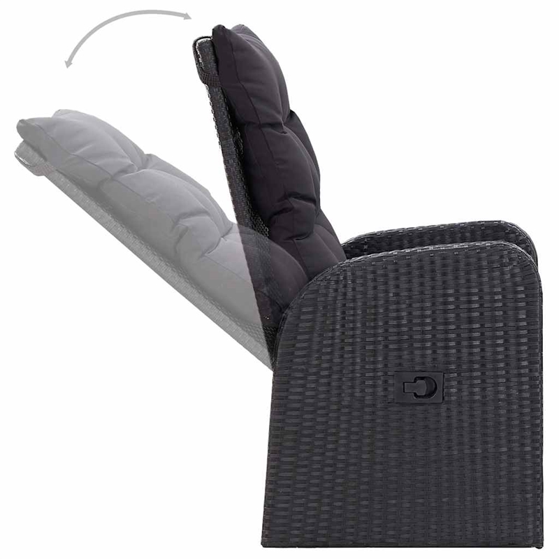 vidaXL Solid Acacia Wood Large Adjustable Armrests Dining Set in Black