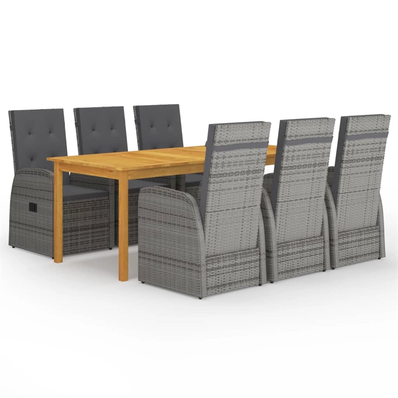 vidaXL Solid Acacia Wood Large Adjustable Armrests Dining Set in Gray