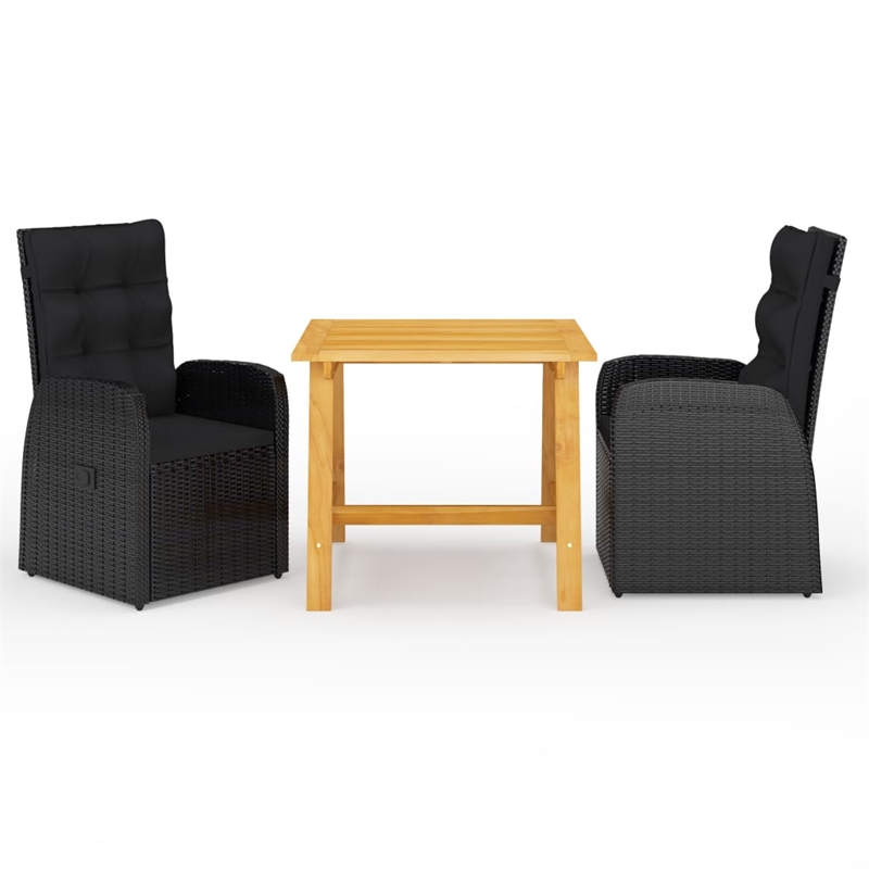 vidaXL Solid Acacia Wood Adjustable Armrests Dining Set in Black
