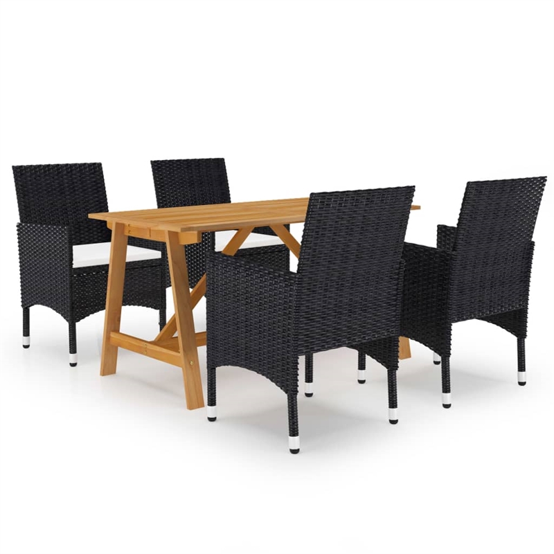 vidaXL Solid Acacia Wood Medium Dining Set in Black/Cream White