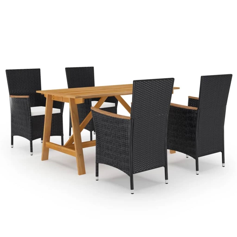 vidaXL Solid Acacia Wood Standard Tough Dining Set in Black