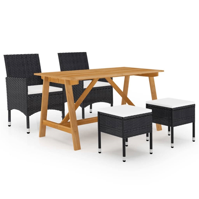 vidaXL Solid Acacia Wood 5 Piece Set Ergonomic Dining Set in Black