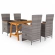 vidaXL Solid Acacia Wood & Powder-Coated Steel Dining Set in Gray