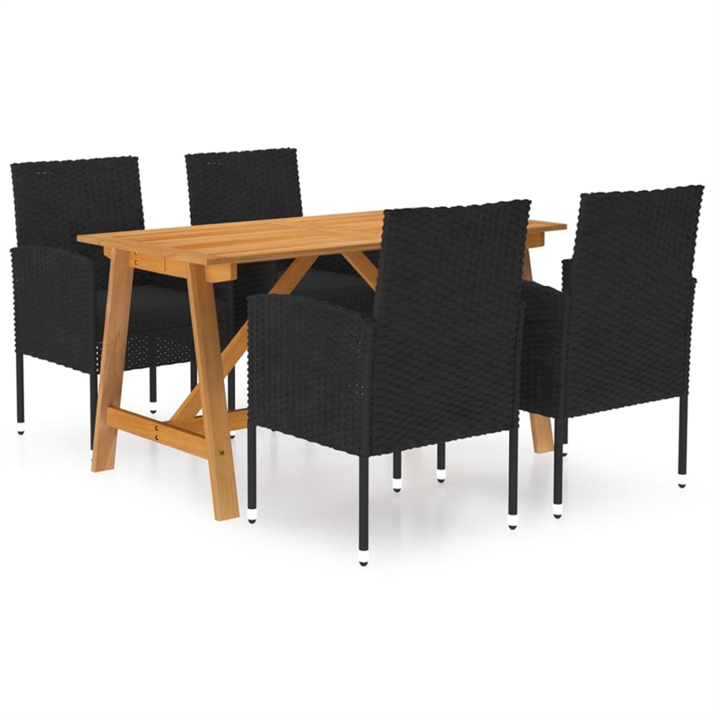 vidaXL Solid Acacia Wood Medium 5 Piece Dining Set in Black