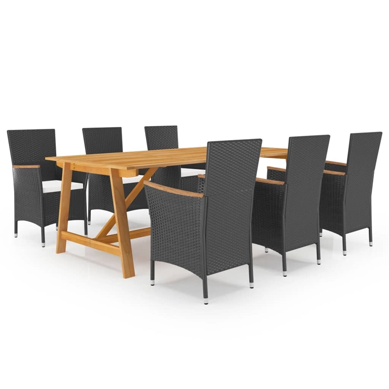 vidaXL Solid Acacia Wood Large Ergonomic Dining Set in Black