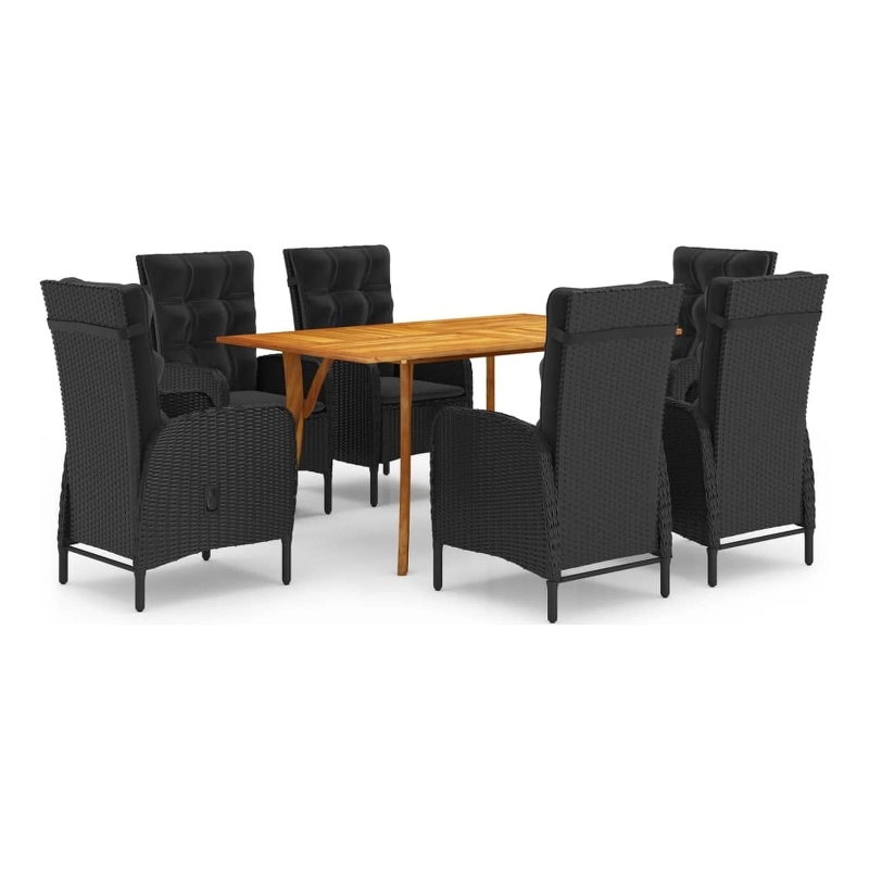 vidaXL Solid Acacia Wood Large Durable Dining Set in Black