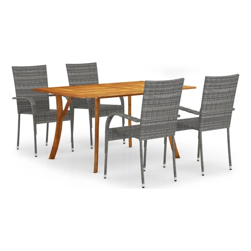 vidaXL Solid Acacia Wood Stackable Dining Set in Gray