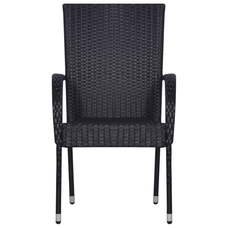 vidaXL Solid Acacia Wood/PE Rattan 7 Piece Stackable Dining Set in Black